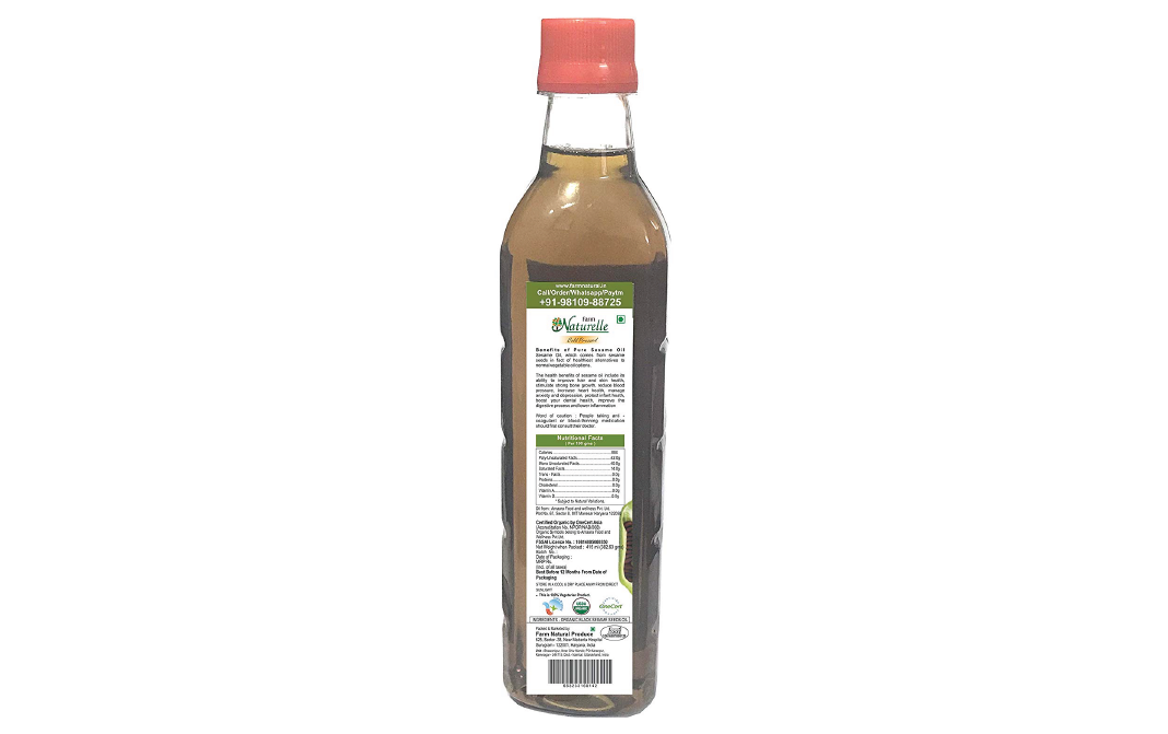 Farm Naturelle Organic Cold Pressed Virgin Black Sesame Seeds Oil   Plastic Bottle  415 millilitre